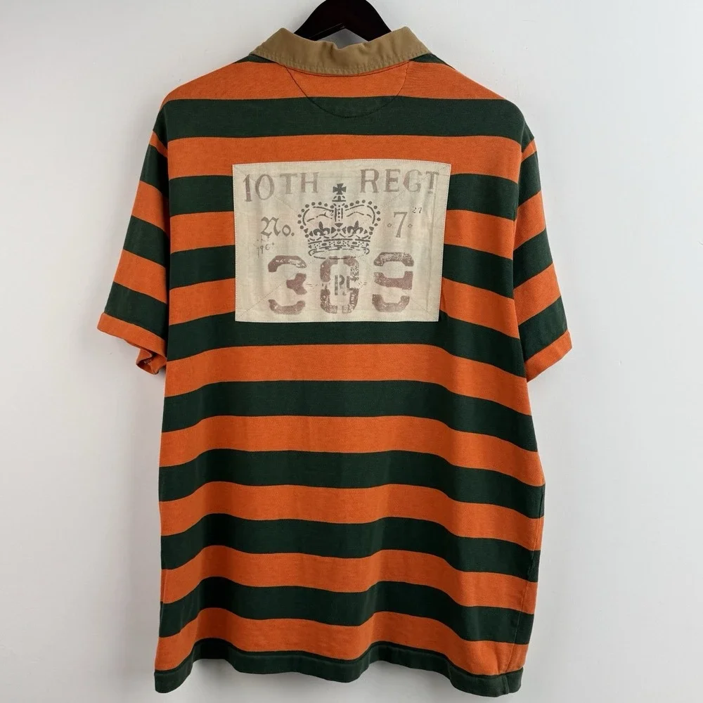 VTG Polo Ralph Lauren Rugby Polo Shirt Mens XXL Orange Green 2nd Battalion Y2K